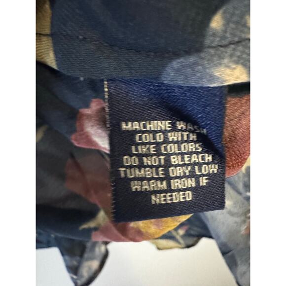 CHAPS floral button up blouse PETITE LARGE semi sheer peplum v neck cap sleeve - Picture 8 of 10